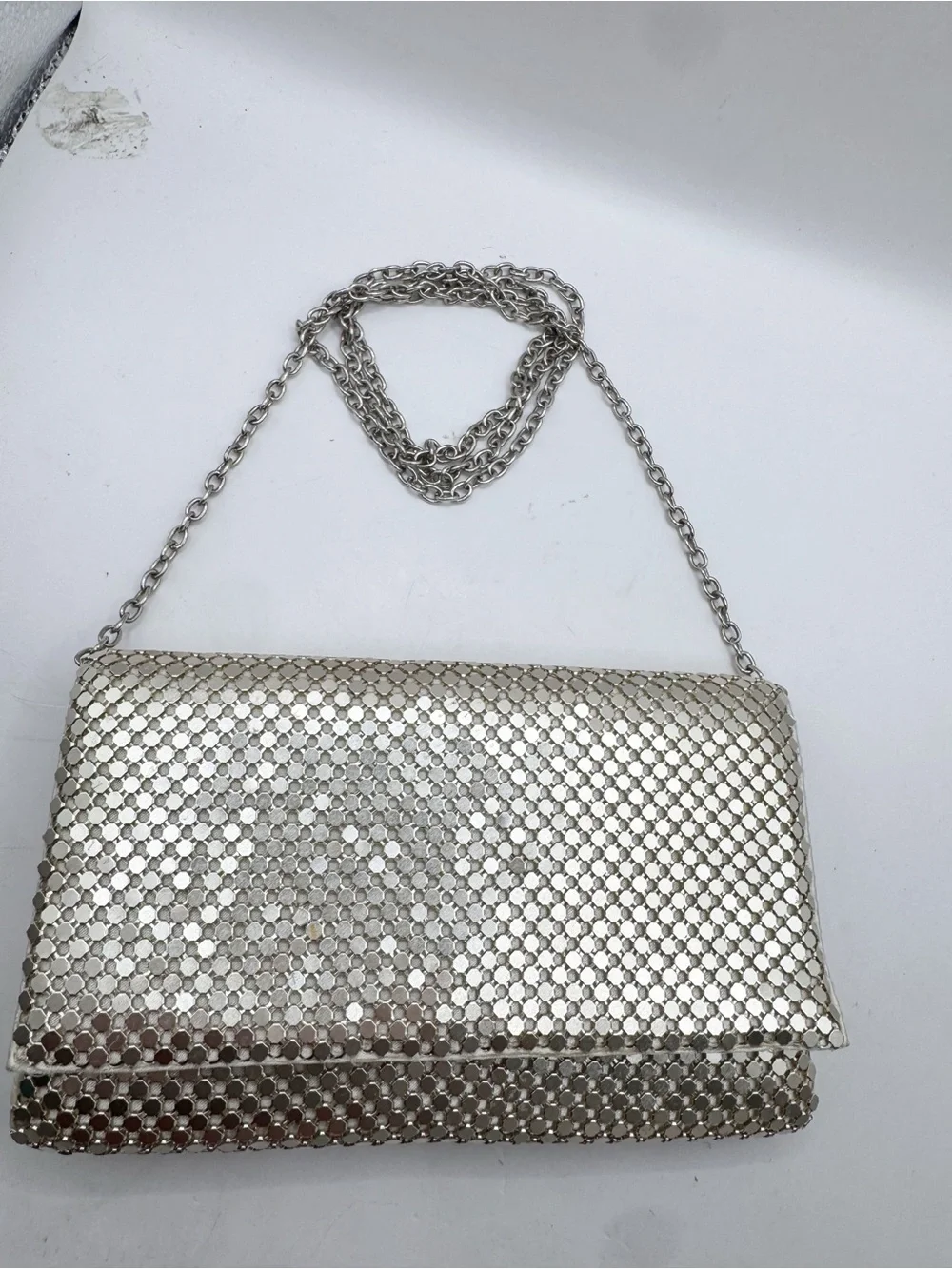 Jessica McClintock vtg gold mesh metallic evening bag purse clutch chain strap